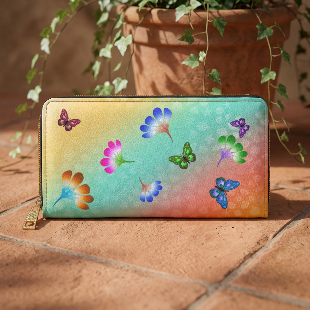 Flower Butterfly Rainbow Zipper Wallet