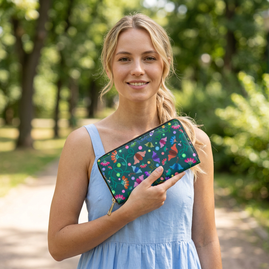 Flower Zipper Wallet Green