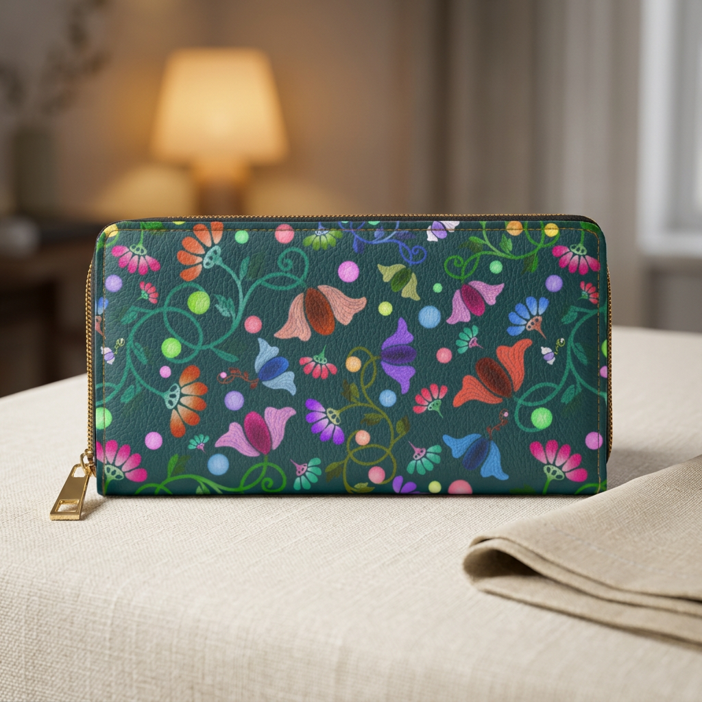 Flower Zipper Wallet Green