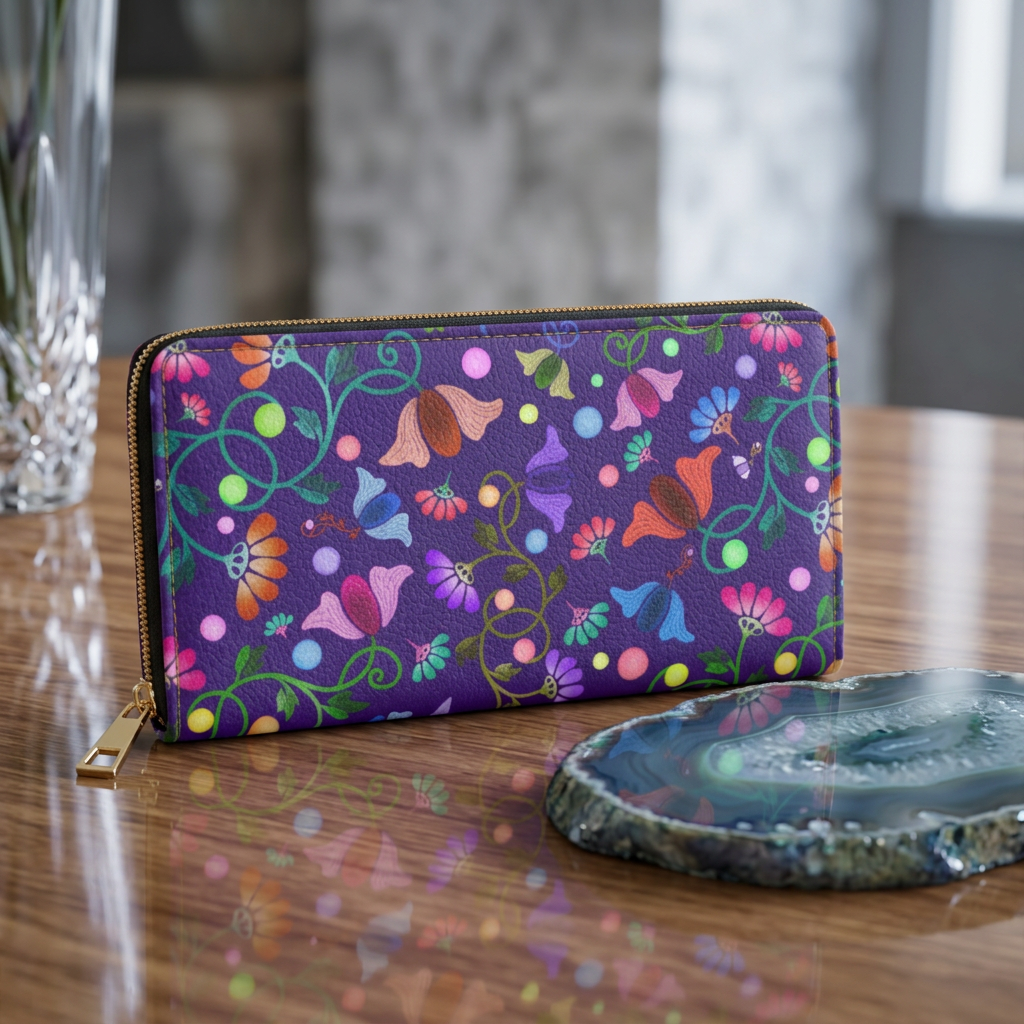 Flower Zipper Wallet Purple