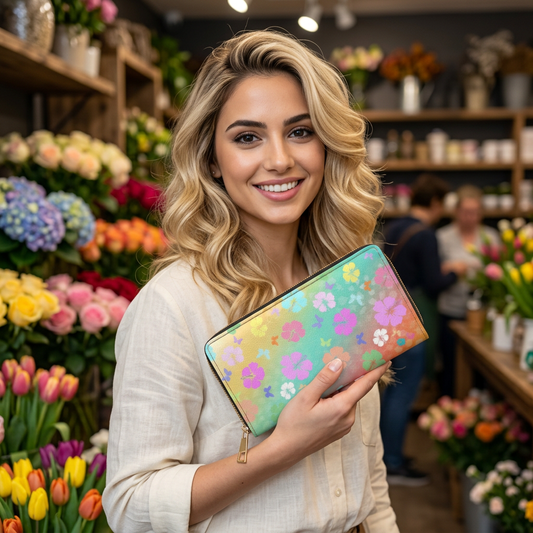 Flower Zipper Wallet Rainbow