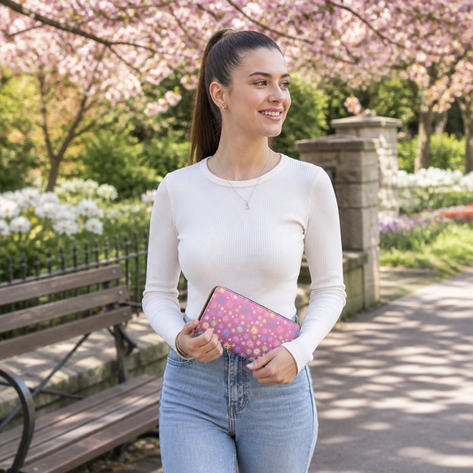 Pink Flower Zipper Wallet