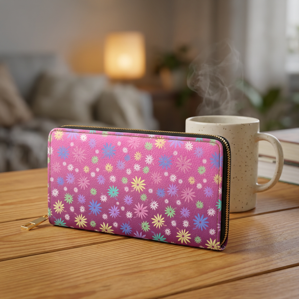 Pink Flower Zipper Wallet
