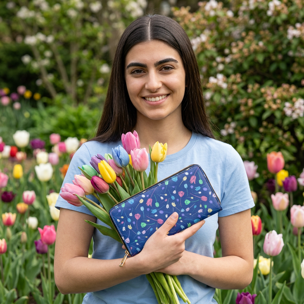 Tulip Zipper Wallet Blue