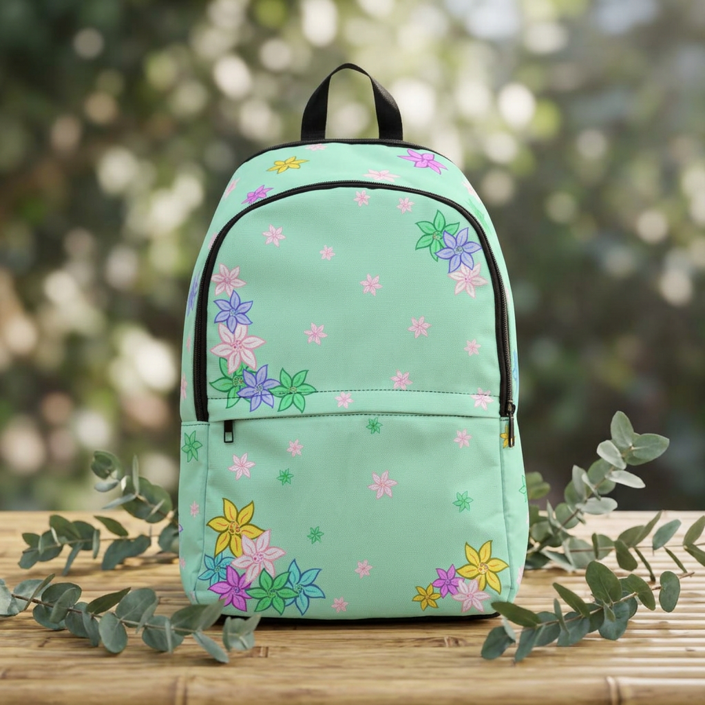 Charming Floral Light Green Backpack