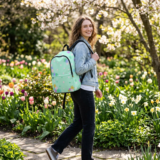 Charming Floral Light Green Backpack