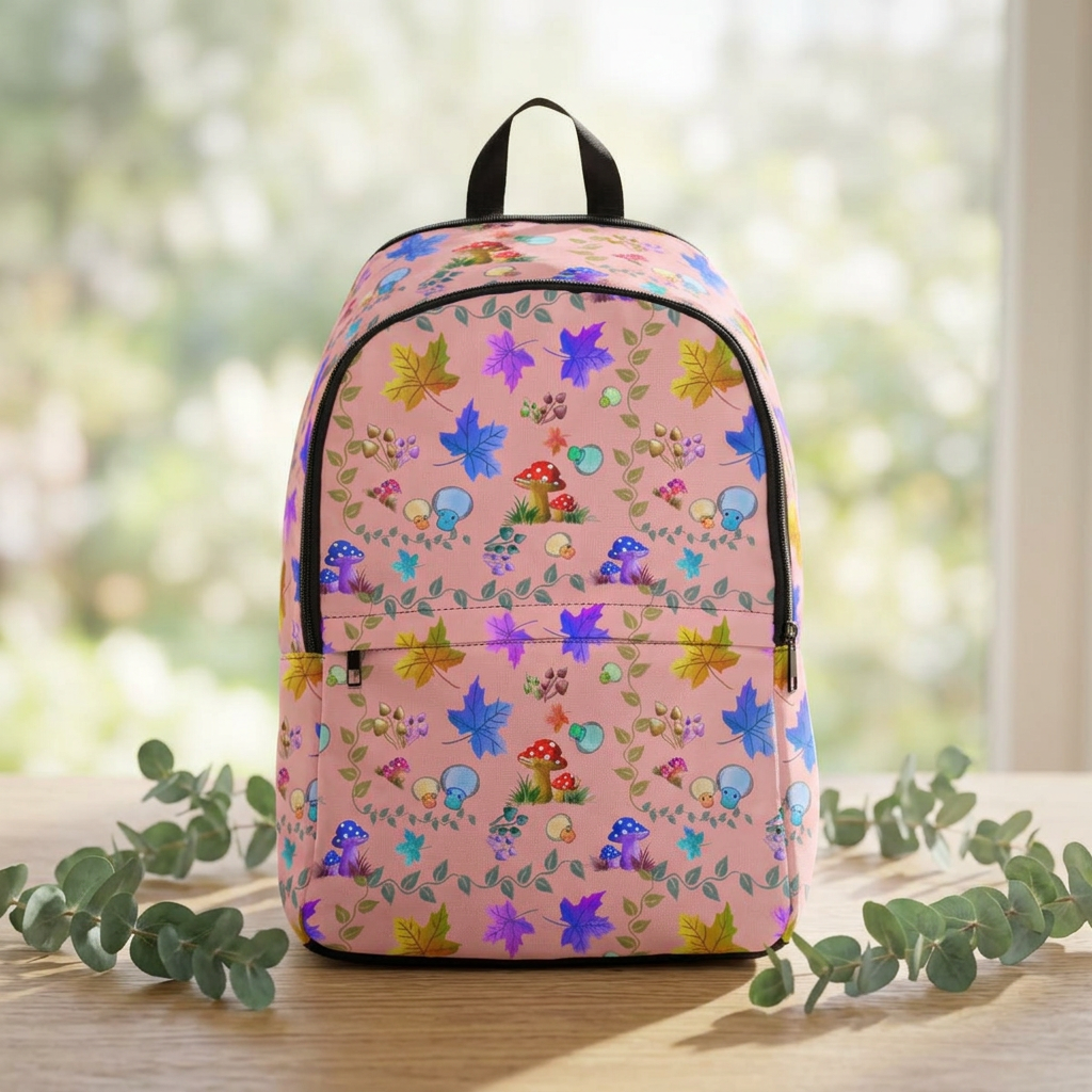 Pink Mushroom & Maple Leaf Backpack