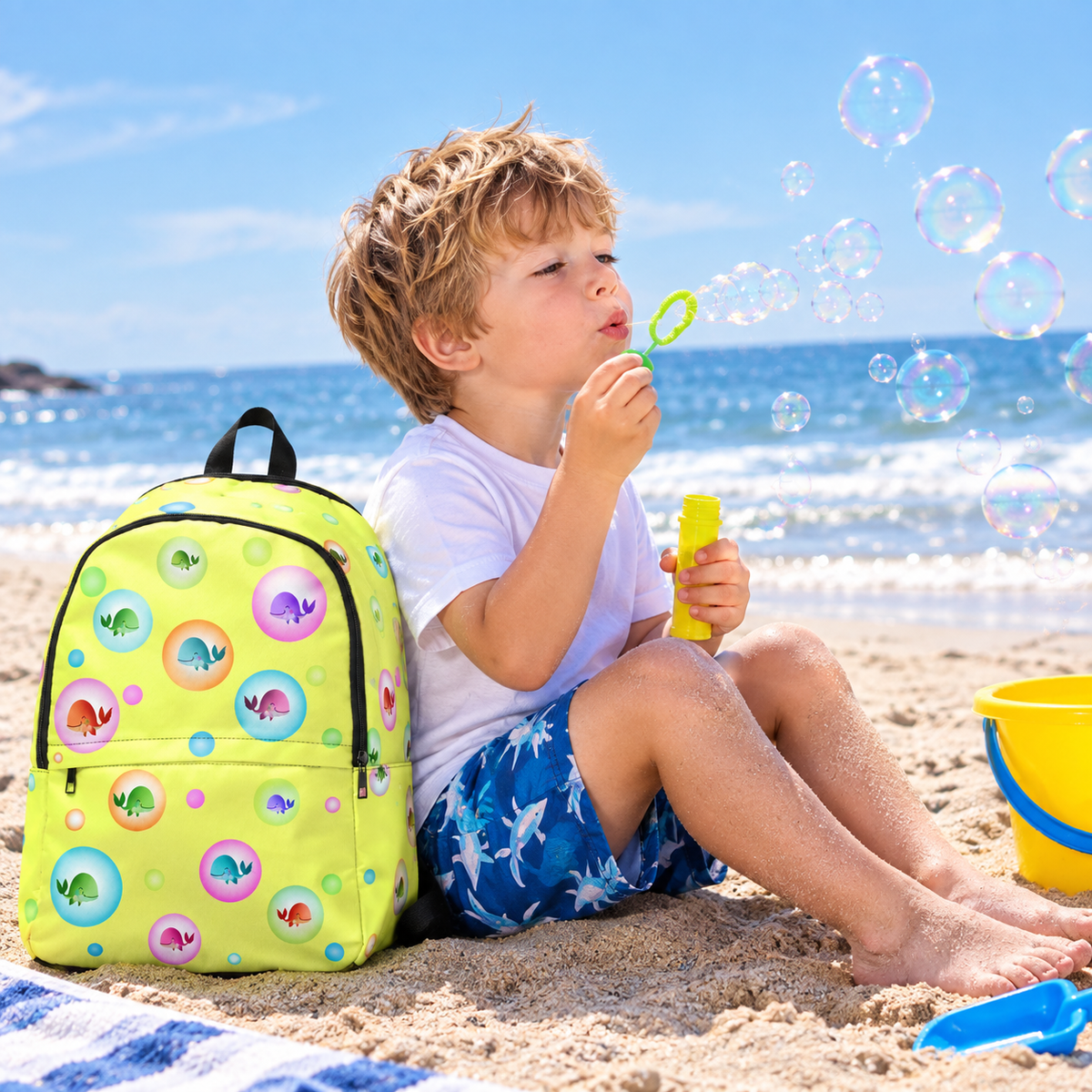 Yellow Whales with Bubbles Backpack