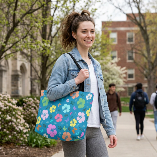 Floral Weekender Tote Bag Blue
