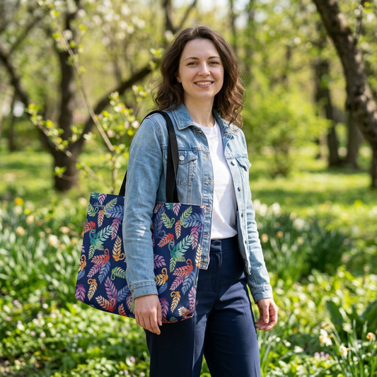 Colorful Tropical Leaf Weekender Tote Bag Blue
