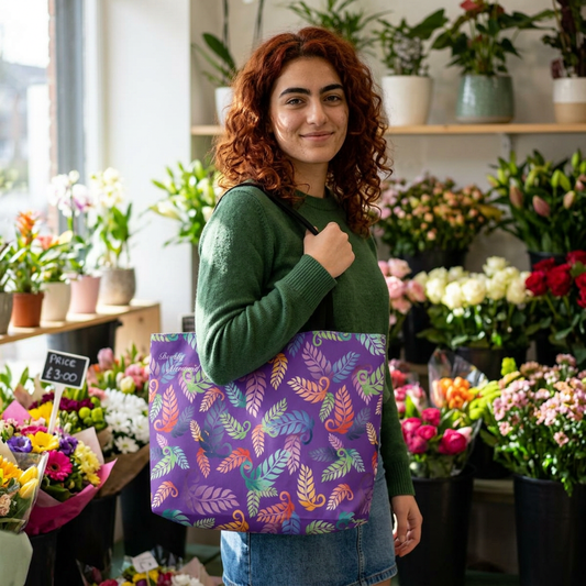 Colorful Tropical Leaf Weekender Tote Bag Purple