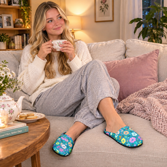 Flower Women's Indoor Slippers Turquoise