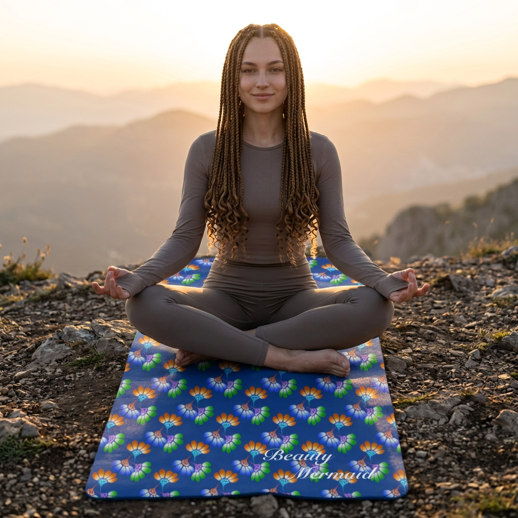 Shiny Floral Blue Yoga Mat
