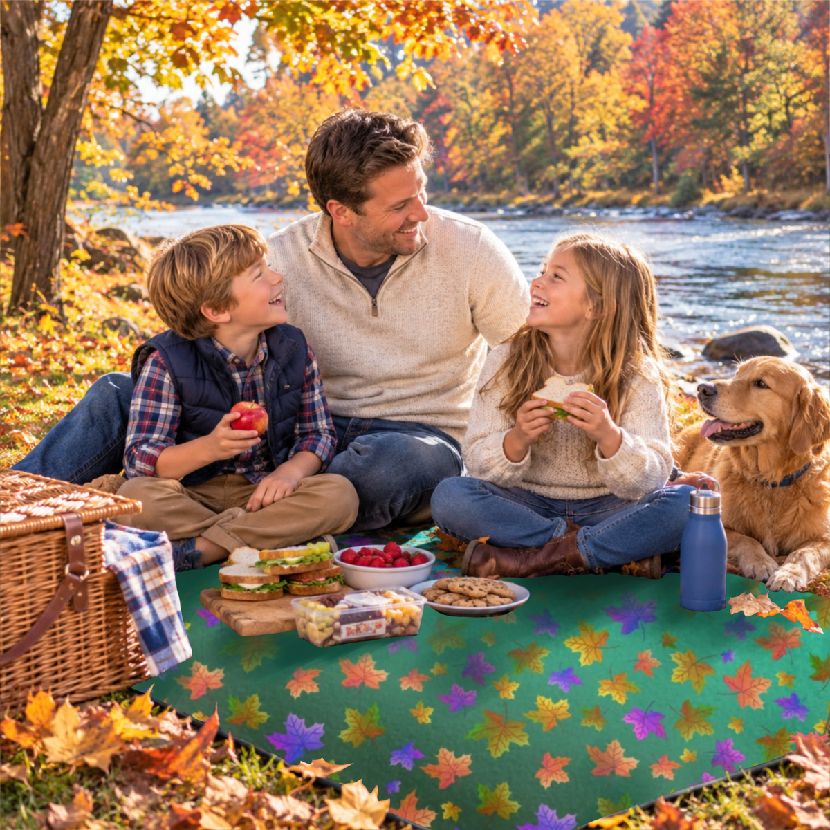 Maple Leaves Picnic Blanket Green