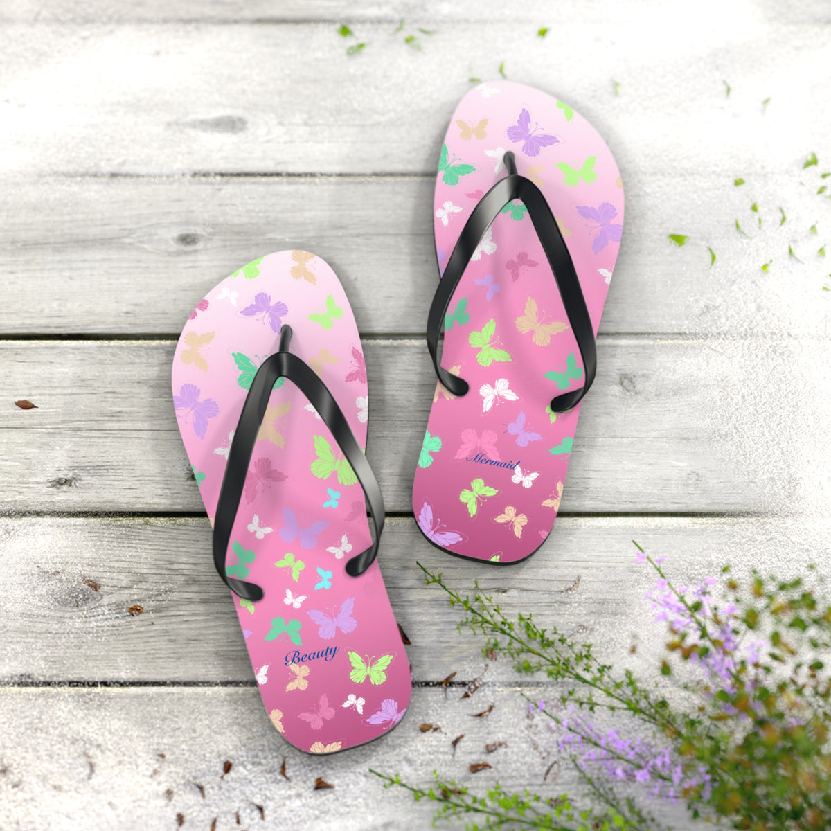 Colorful Butterflies Pink Flip Flops