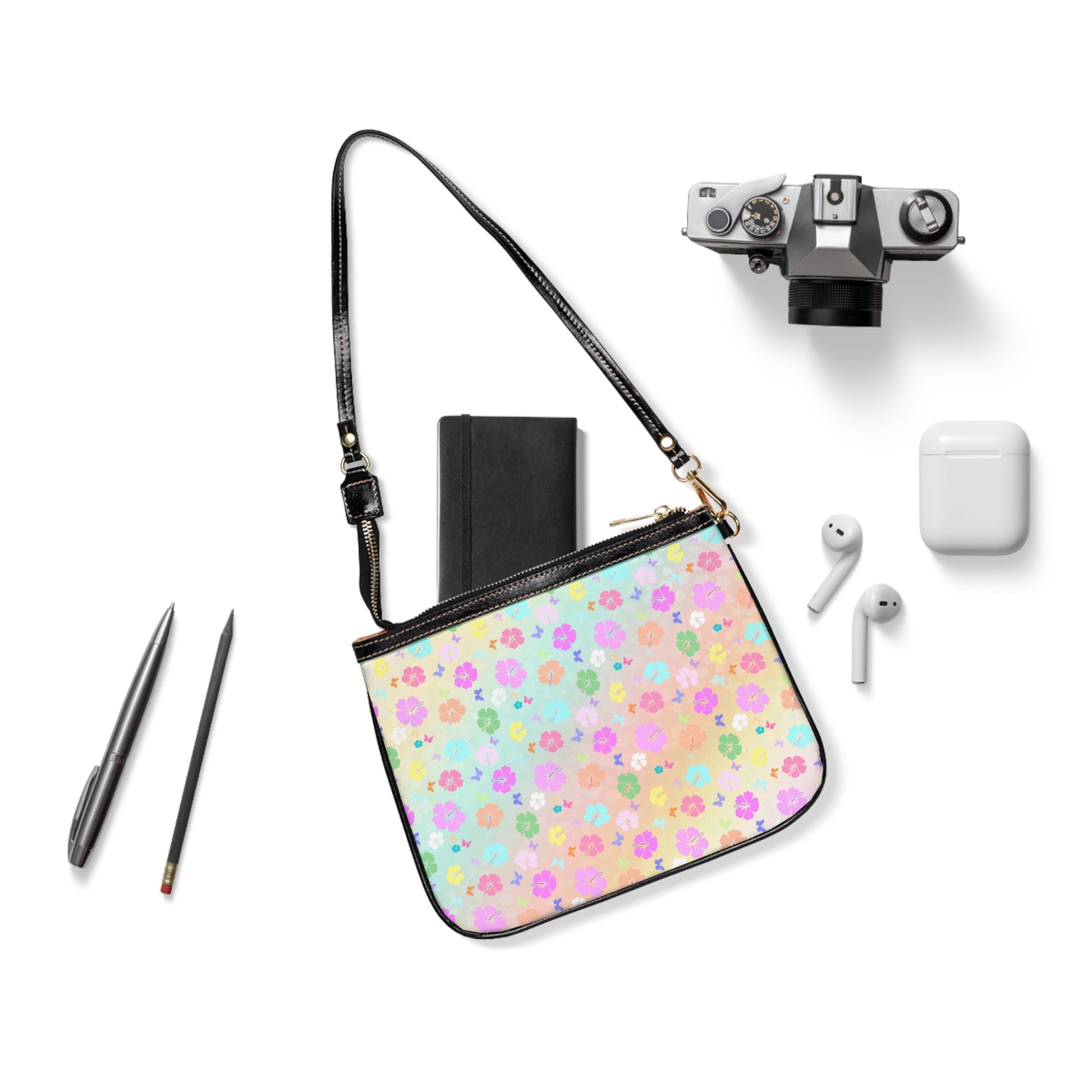 Flowers with Rainbow Background Shoulder Bag