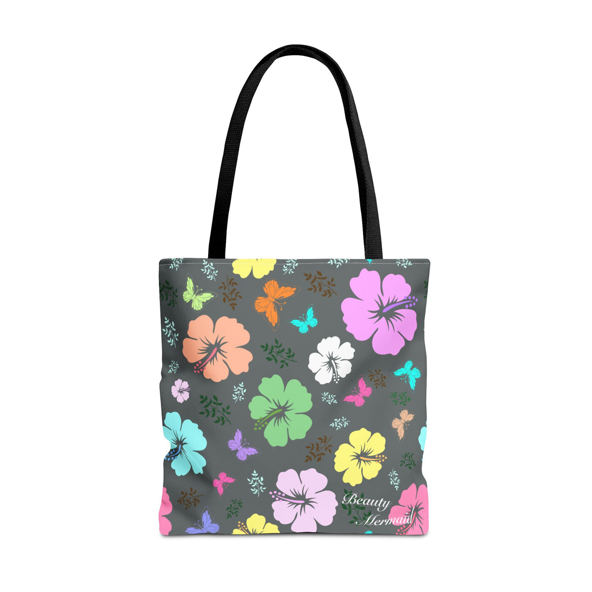 Gray Floral Tote Bag