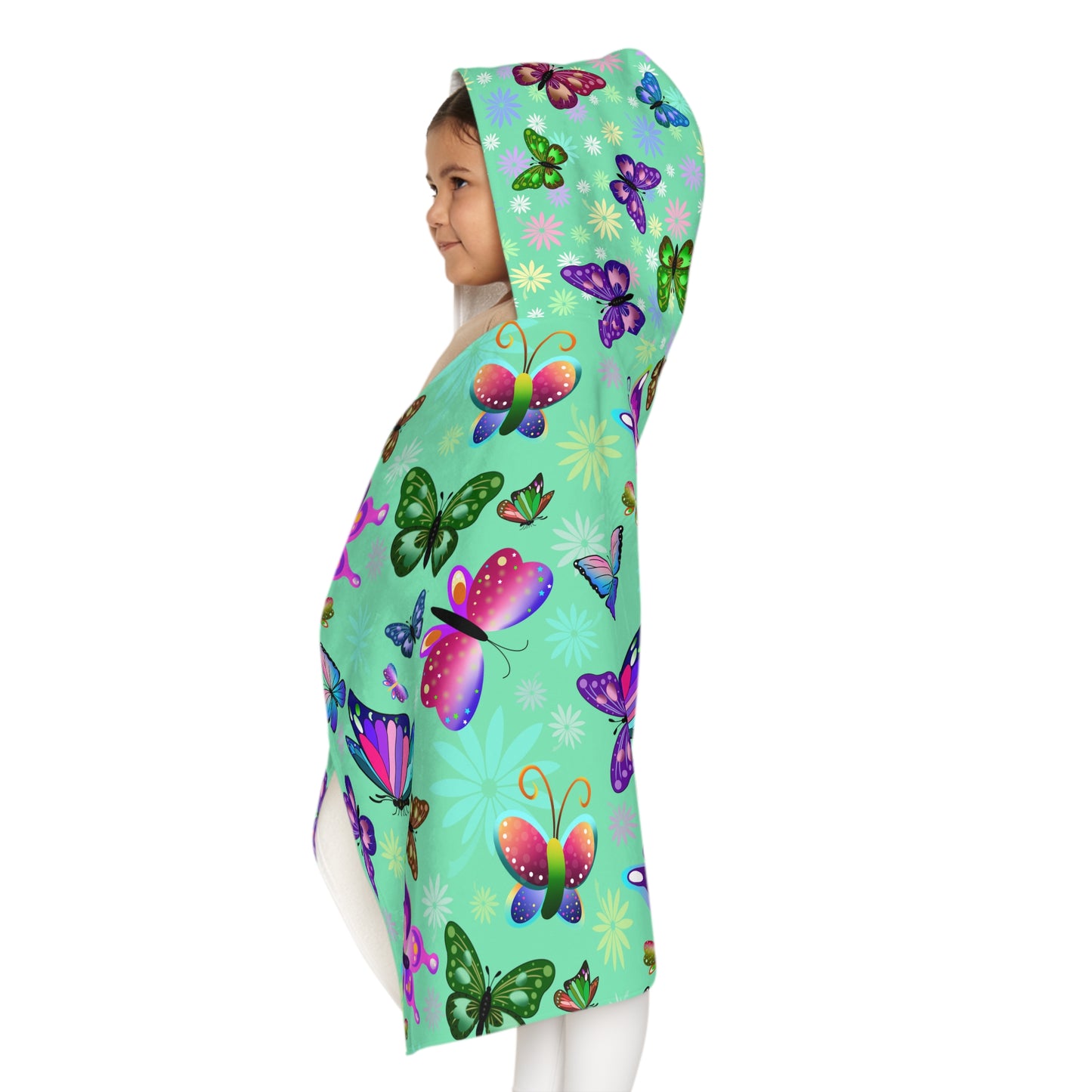Green Butterfly Floral Youth Hooded Towel