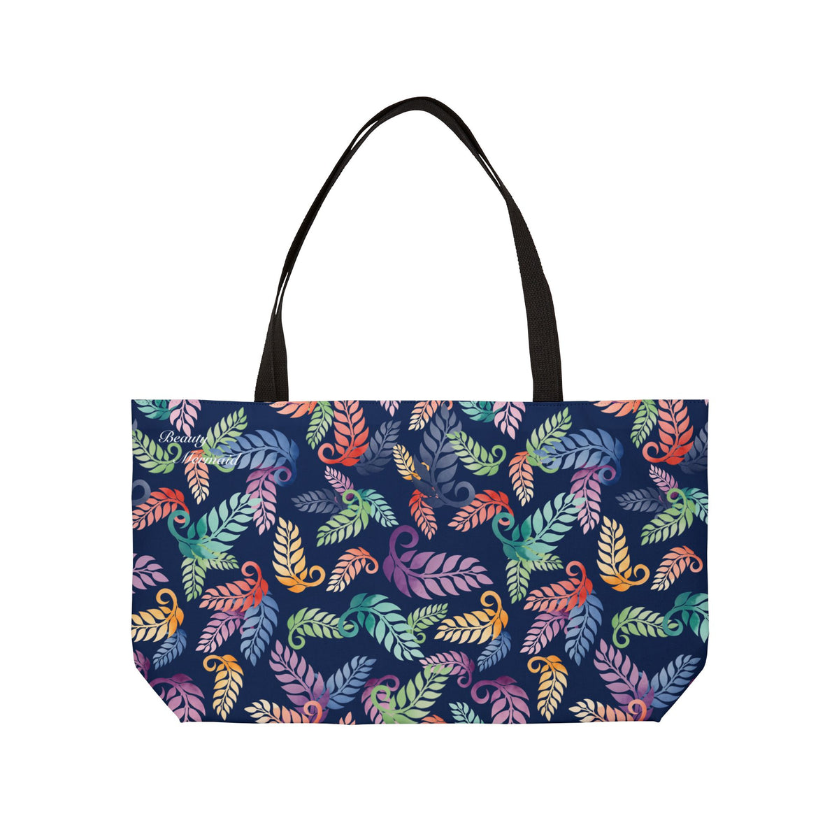 Colorful Tropical Leaf Weekender Tote Bag Blue