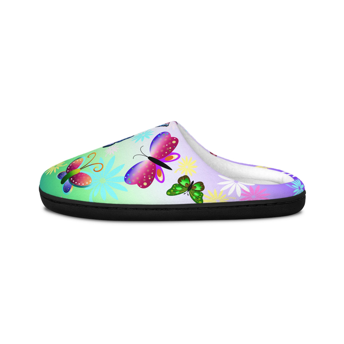 Butterfly Green Purple Garden Women's Indoor Slippers
