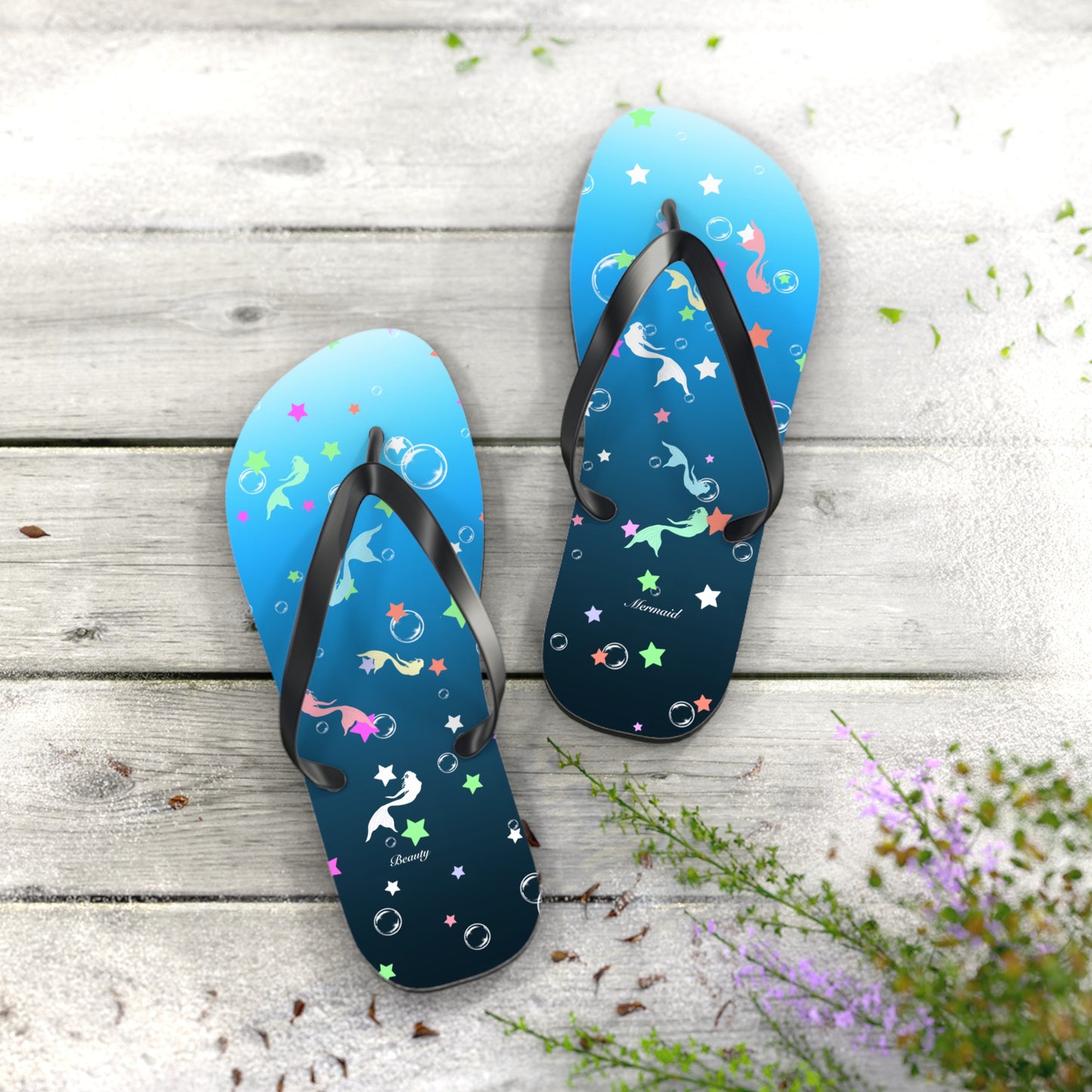Mermaid Stars Blue Ocean Flip Flops
