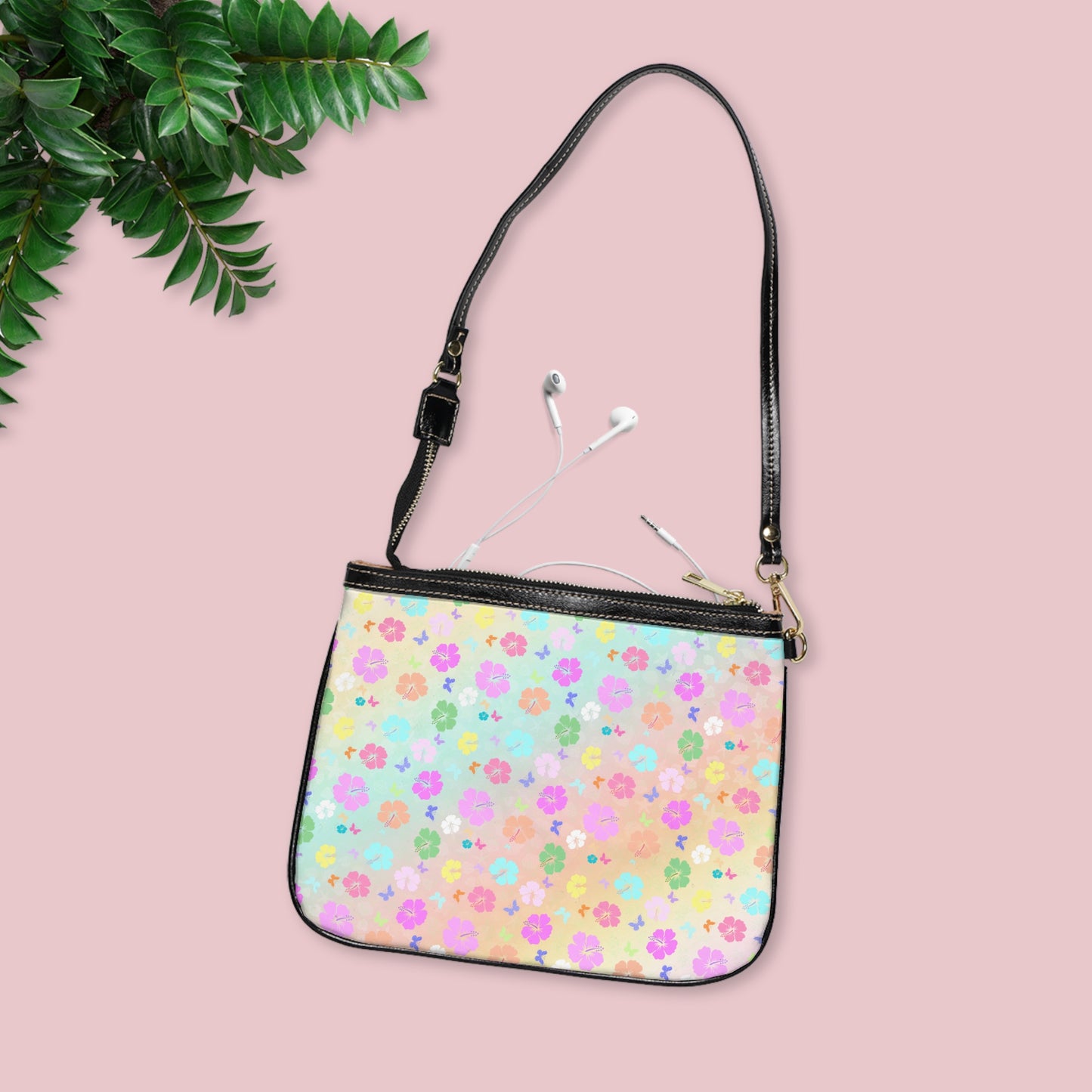 Flowers with Rainbow Background Shoulder Bag