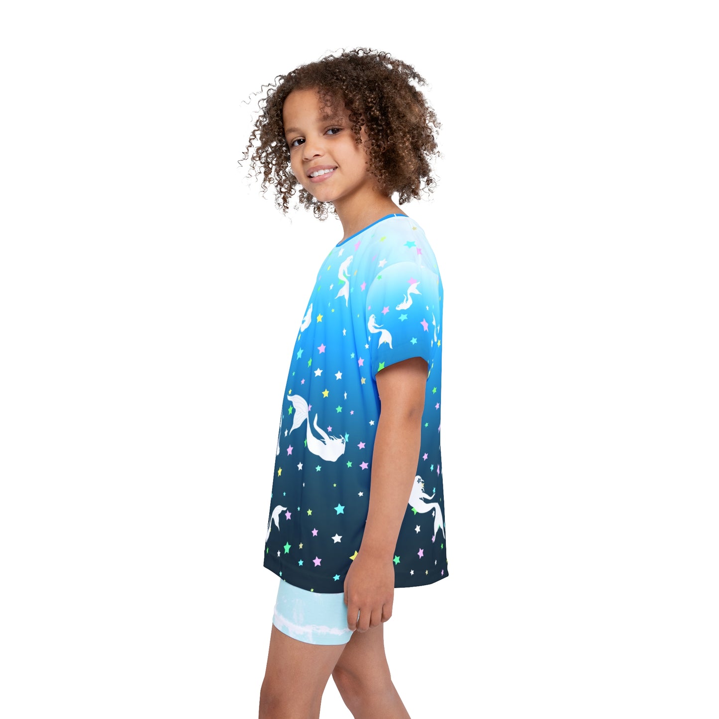 Deep Blue Sea White Mermaid Kids Sports Jersey