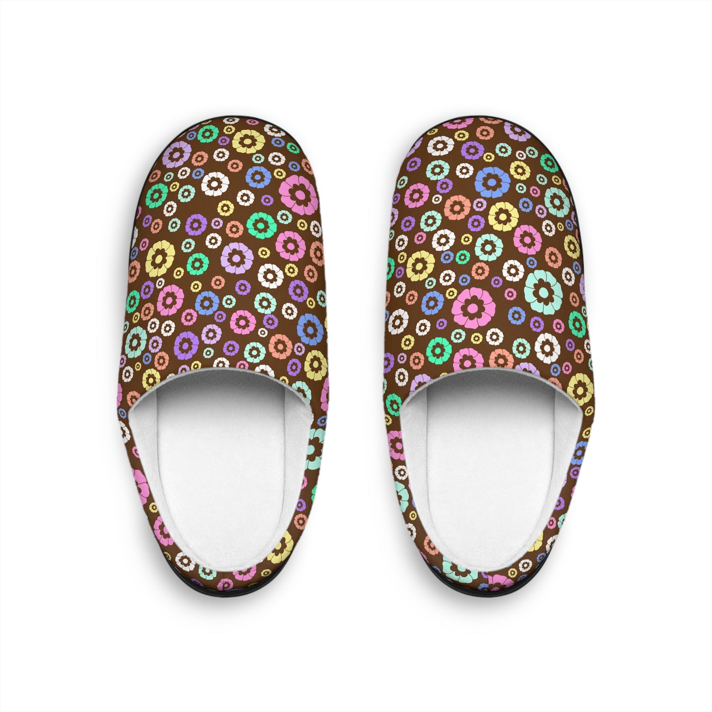 Round Flower Women's Indoor Slippers Brown