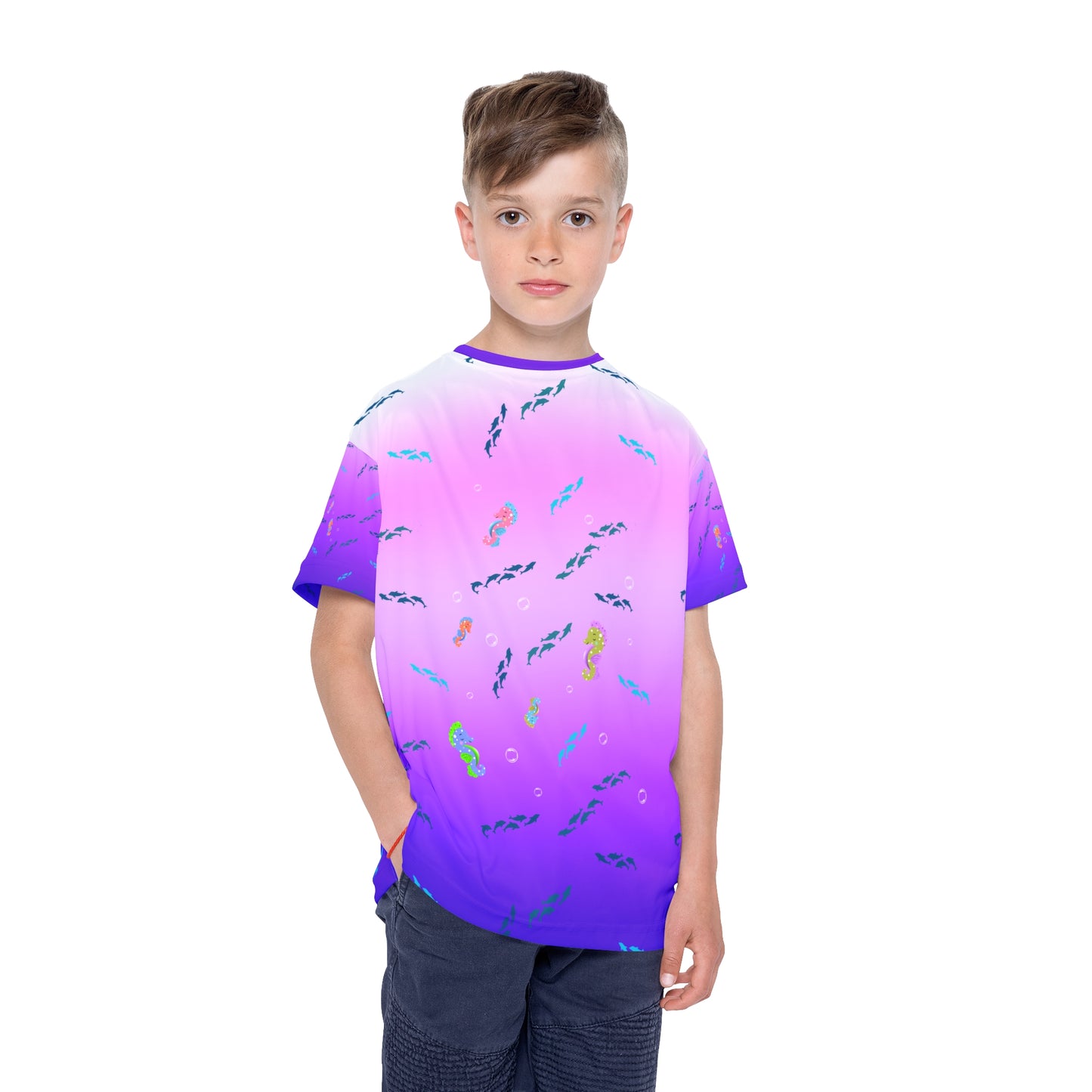 Seahorse Dolphin Kids Sports Jersey Purple