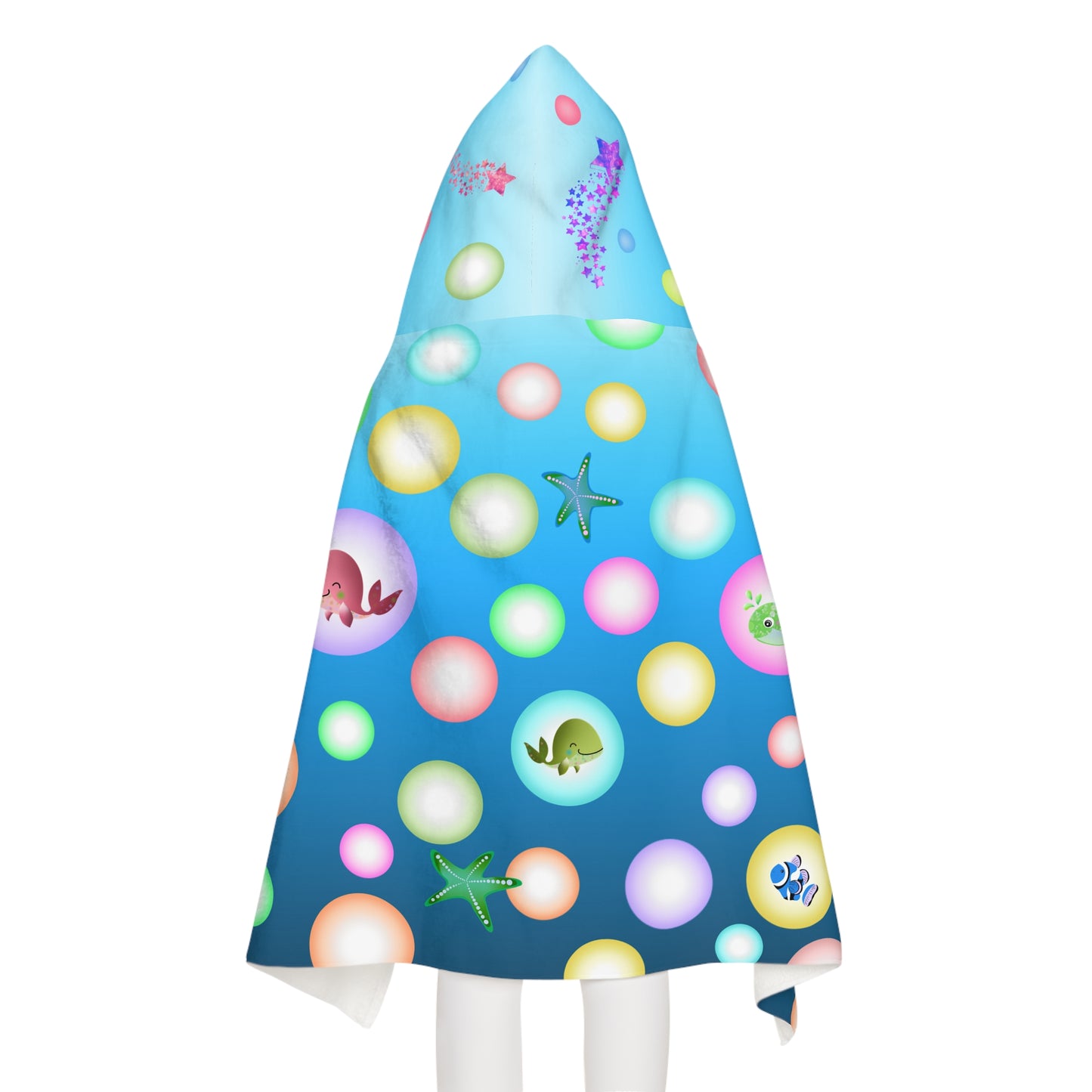 Light Blue Bubbles Sea Animals Youth Hooded Towel