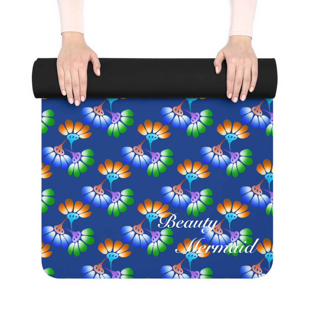 Shiny Floral Blue Yoga Mat