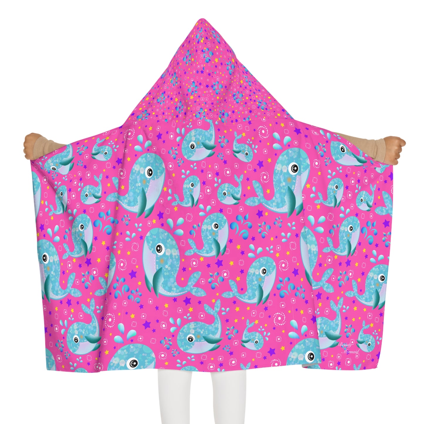 Whale Youth Hooded Towel Pink Ocean