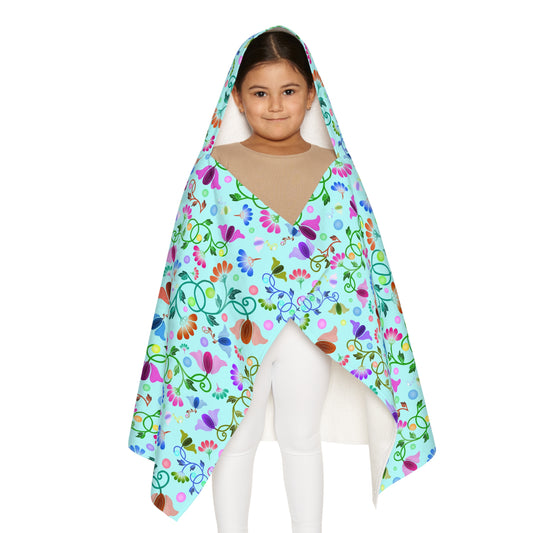 Light Blue Curly Flowers Youth Hooded Towel