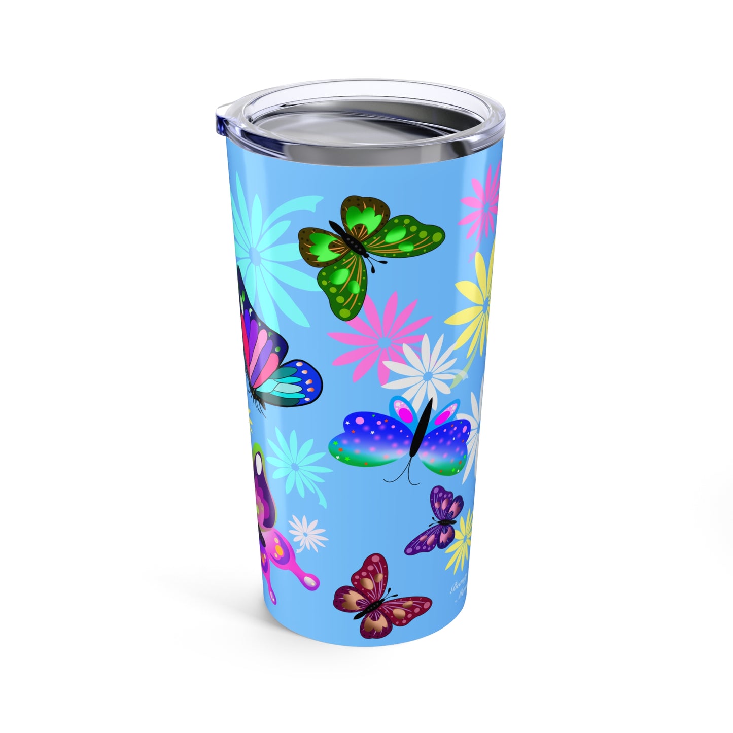 Butterfly Floral Light Blue Tumbler 20oz
