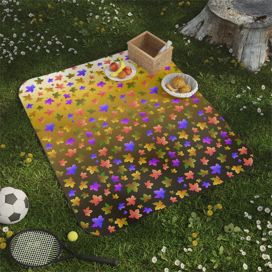 Maple Leaves Picnic Blanket with yellow Background