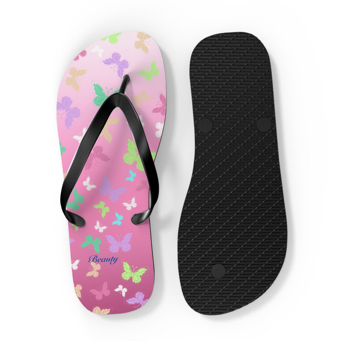 Colorful Butterflies Pink Flip Flops