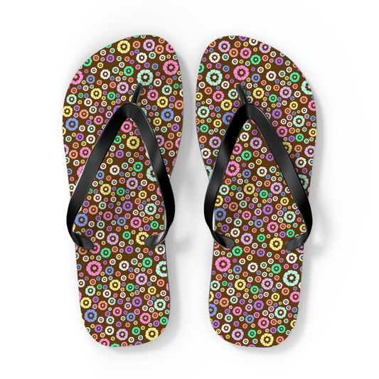 Round Flowers Brown Flip Flops