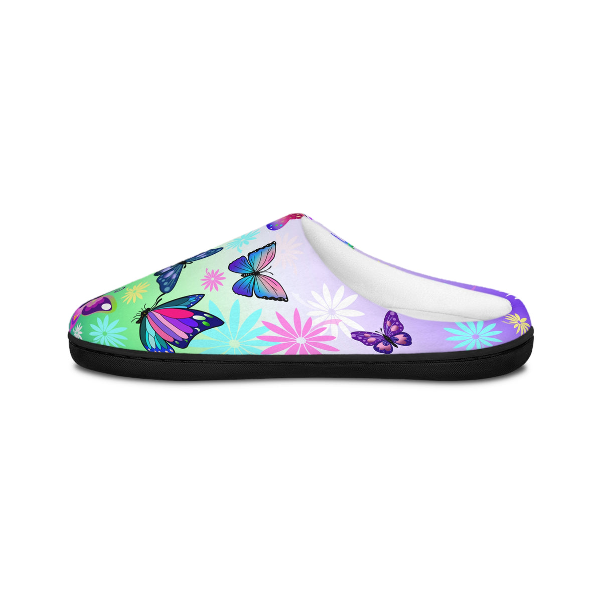 Butterfly Green Purple Garden Women's Indoor Slippers