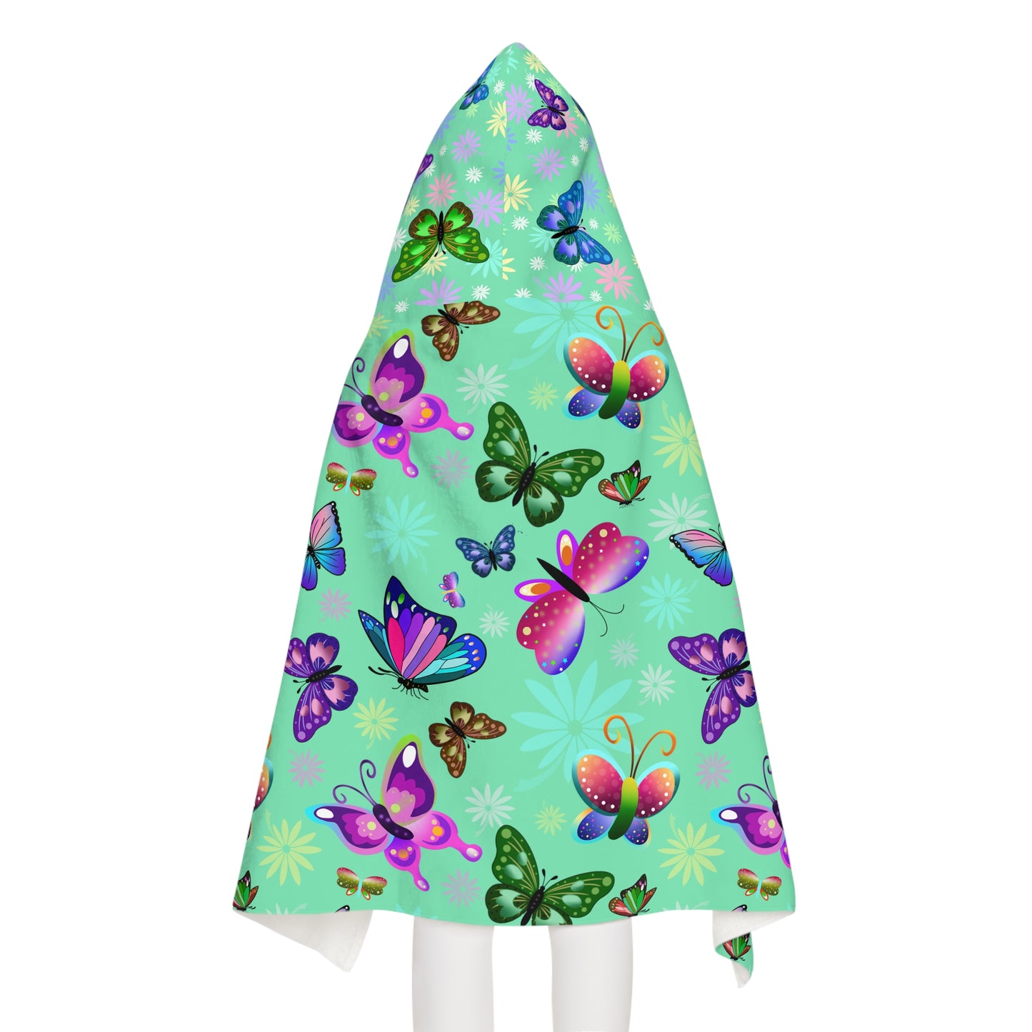 Green Butterfly Floral Youth Hooded Towel