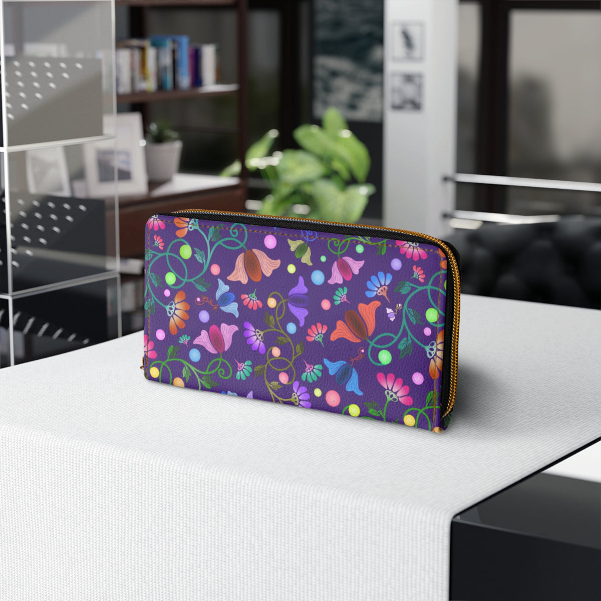 Flower Zipper Wallet Purple