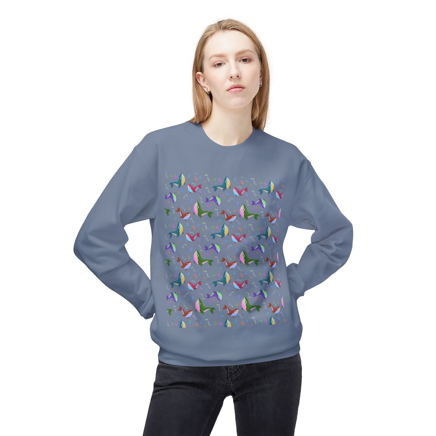 Colorful Whale Crewneck Sweatshirt