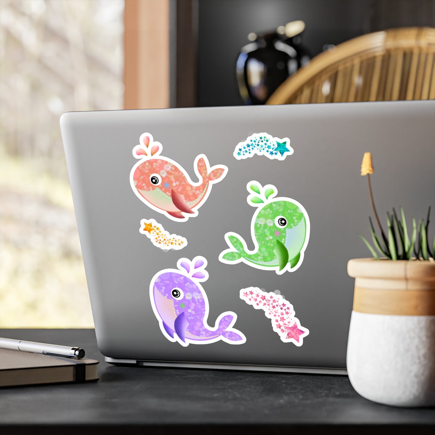 Whale Stickers Purple Green Green