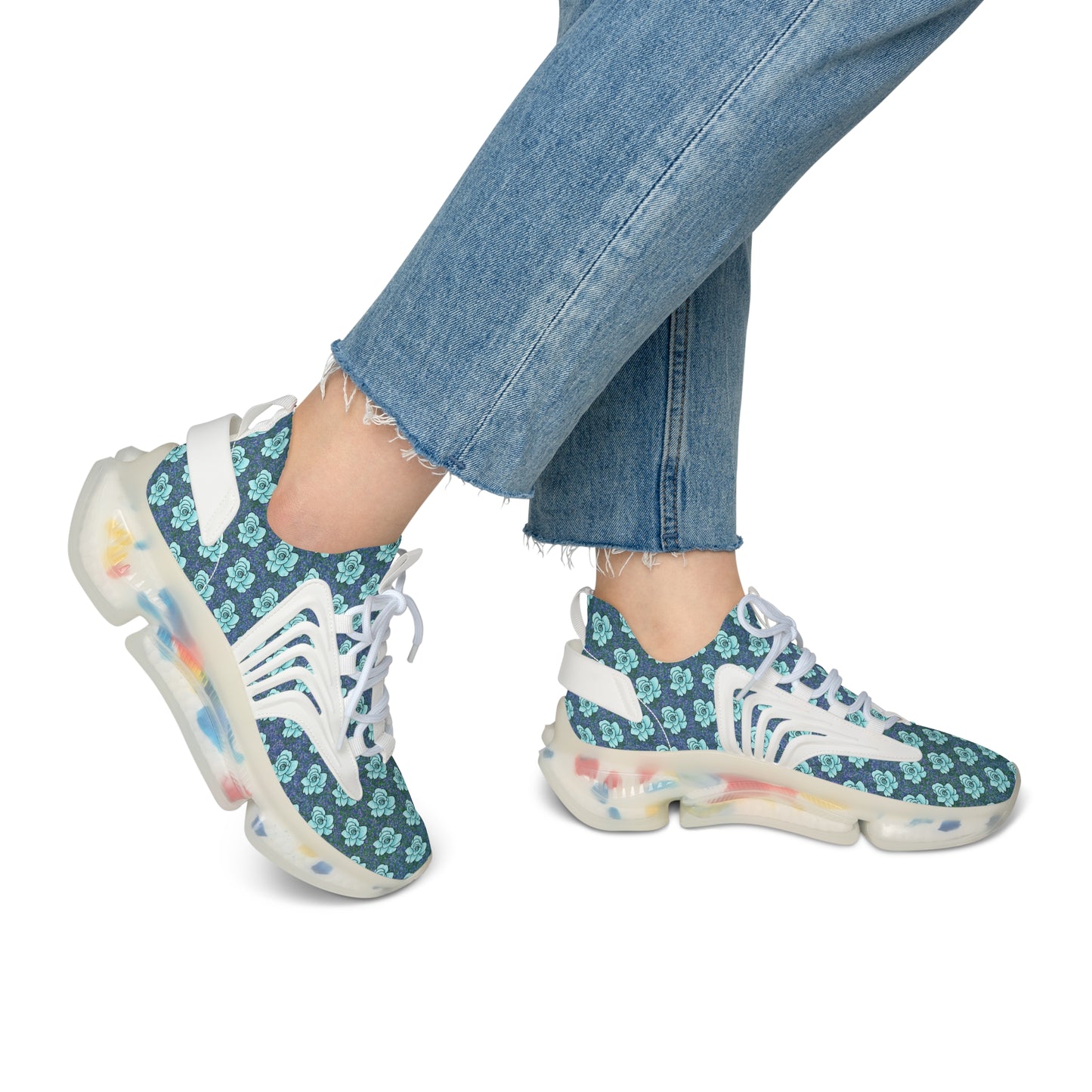 Roses Blue Women's Mesh Sneakers