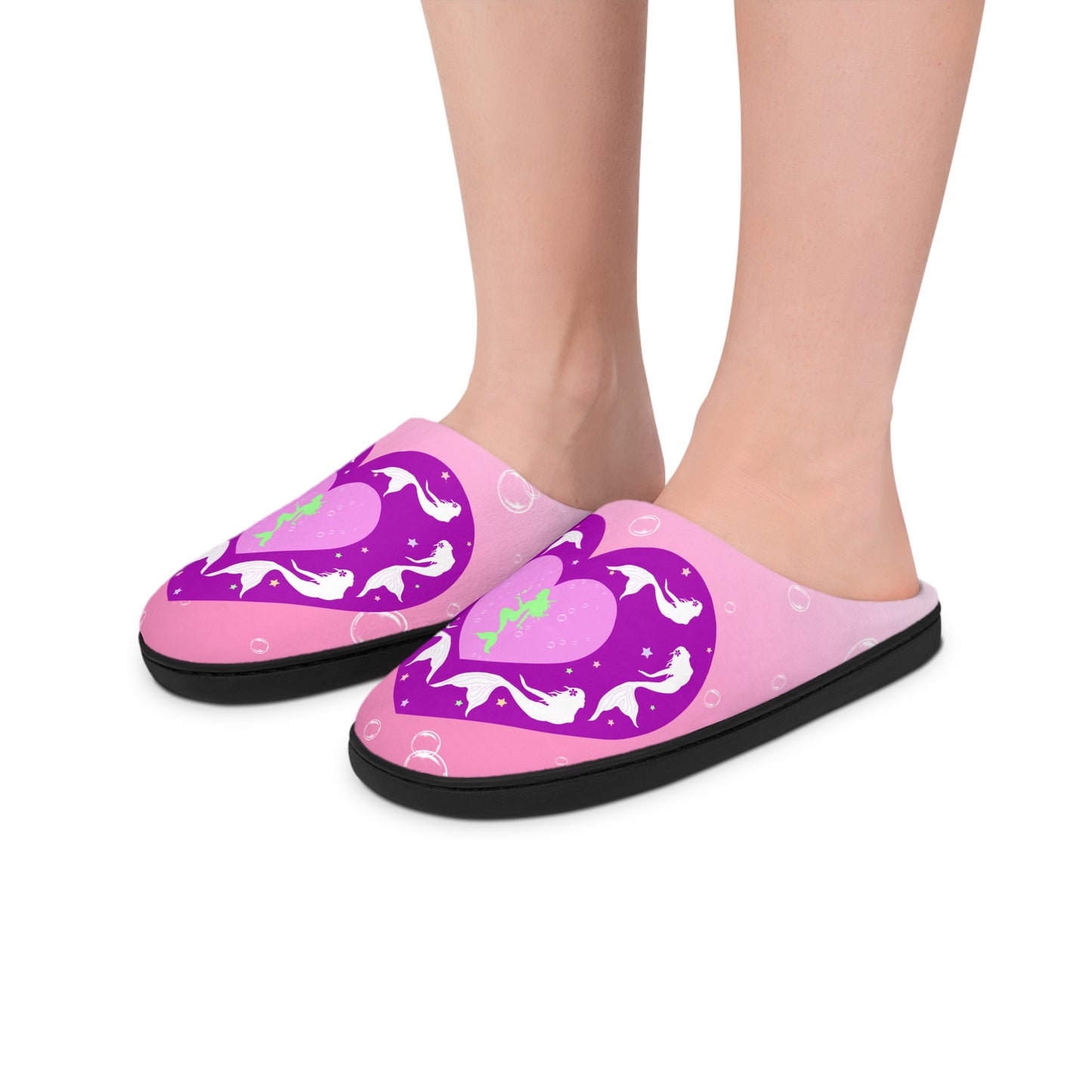 Mermaid in Heart Pink Indoor Women's Slippers