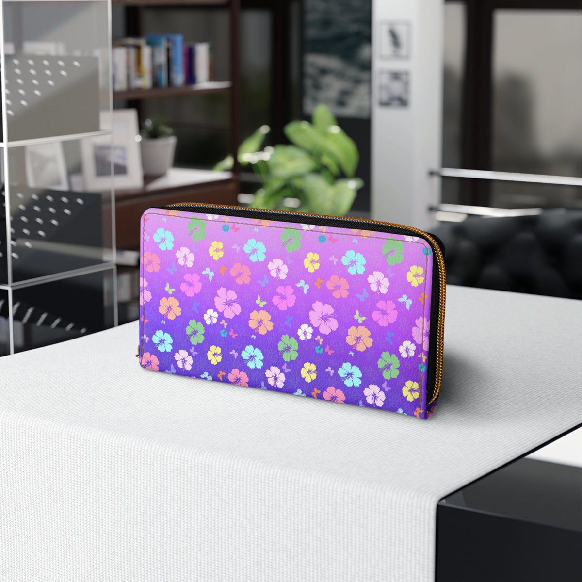 Flower Zipper Wallet Pink Purple