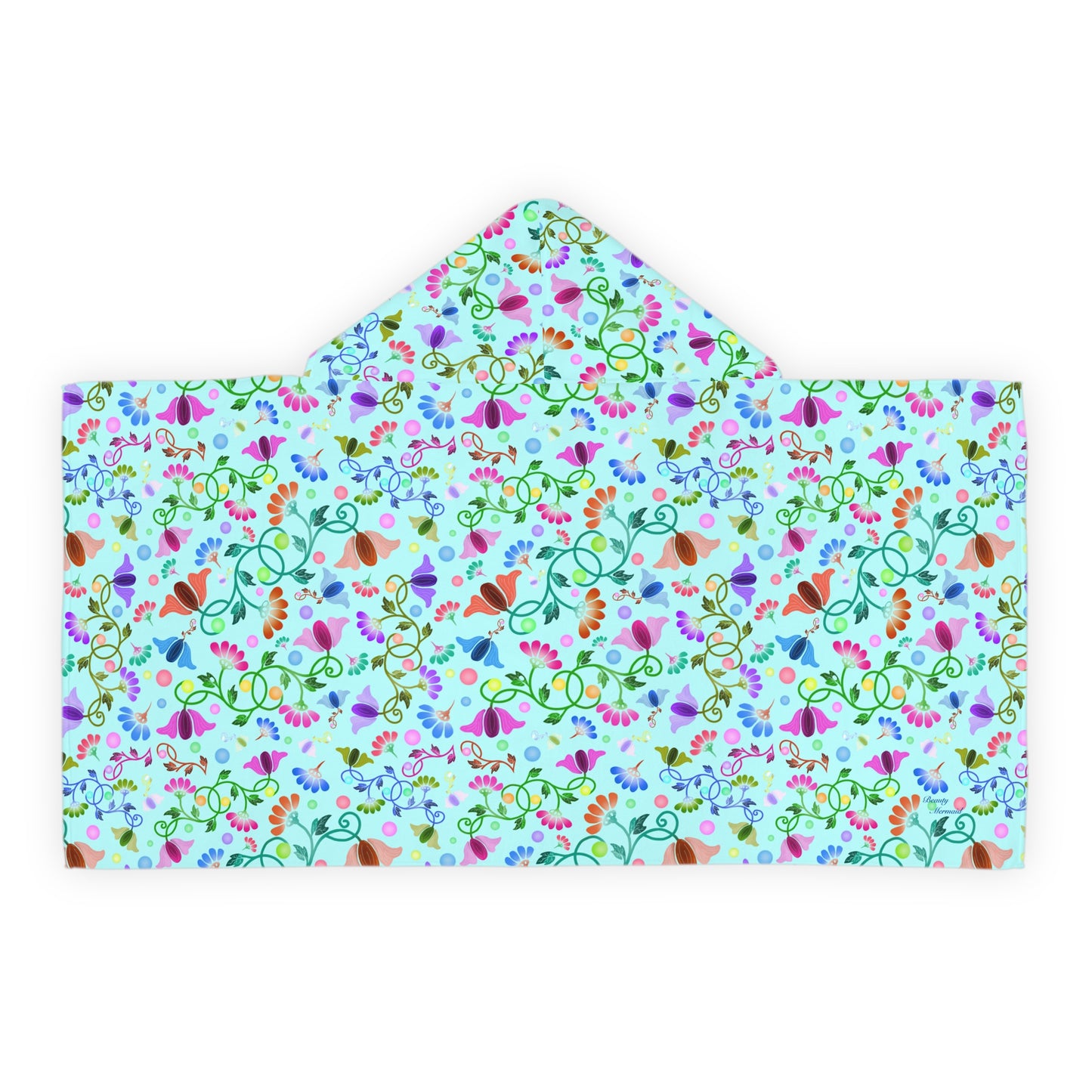 Light Blue Curly Flowers Youth Hooded Towel