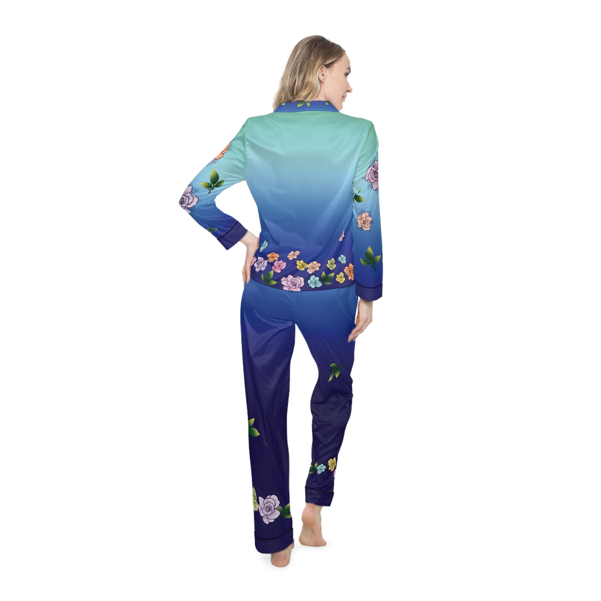 Rose Satin Pajama Blue