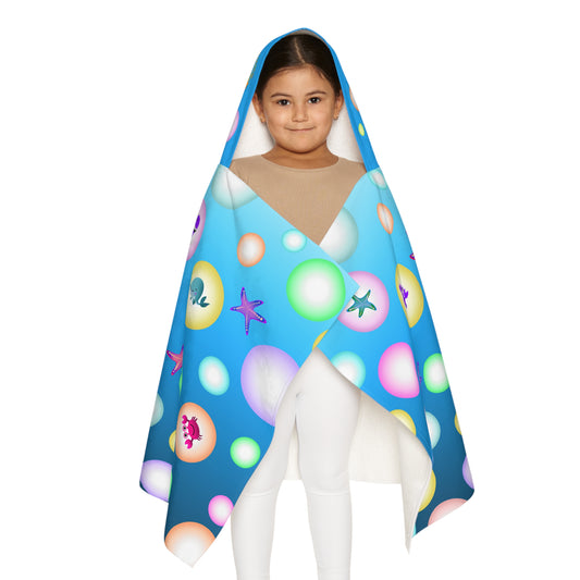 Light Blue Bubbles Sea Animals Youth Hooded Towel