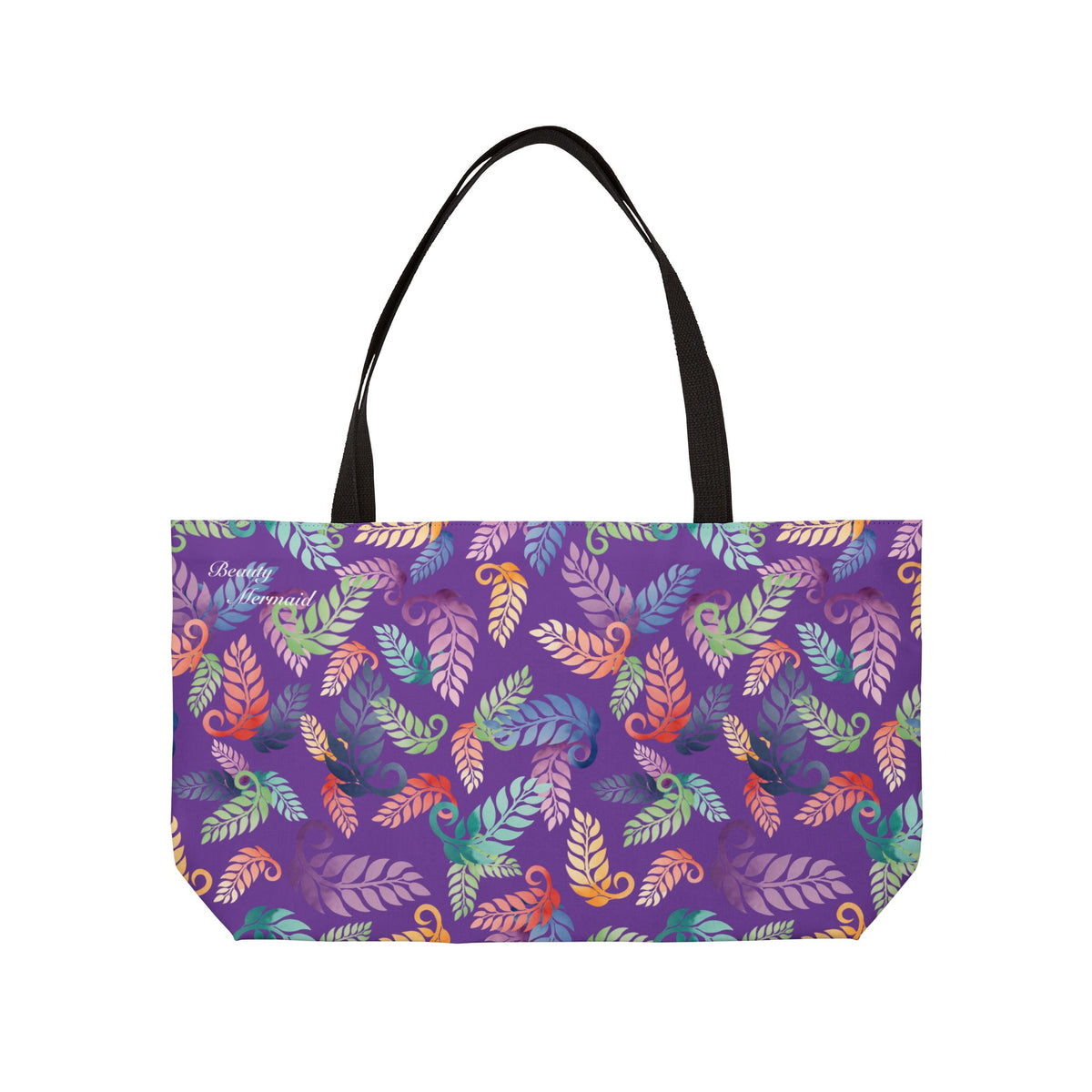 Colorful Tropical Leaf Weekender Tote Bag Purple