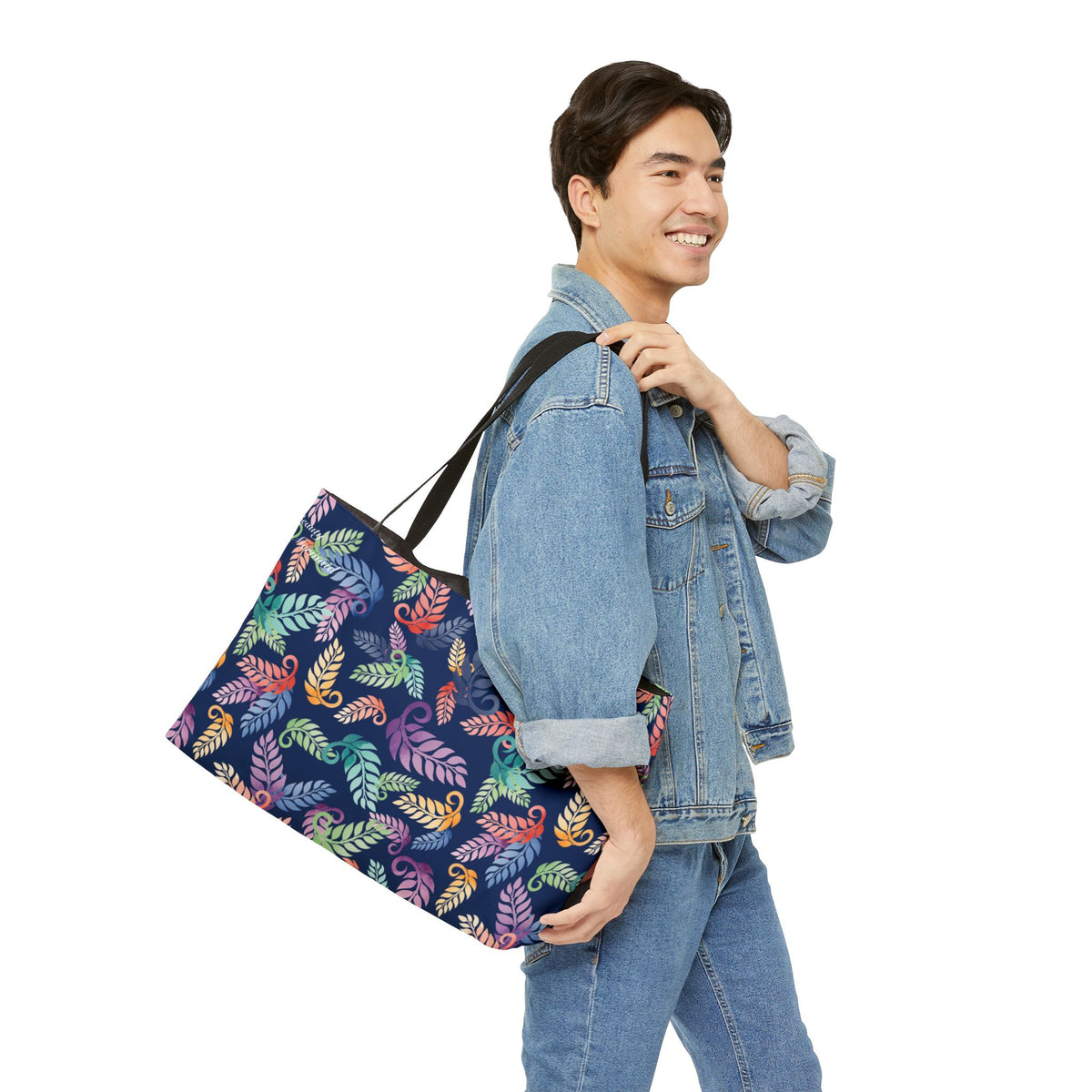 Colorful Tropical Leaf Weekender Tote Bag Blue